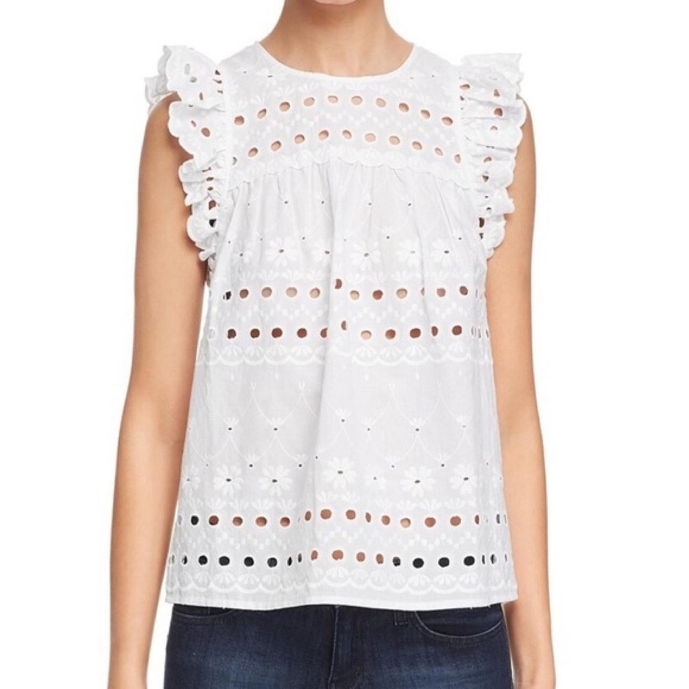 Kate Spade White Eyelet Blouse with Ruffle Sleeves size XL